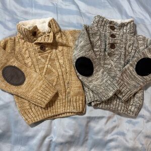 2 LITTLE LAD Cozy Cable Knit Sweaters with Elbow Patches 24m toddler boy
